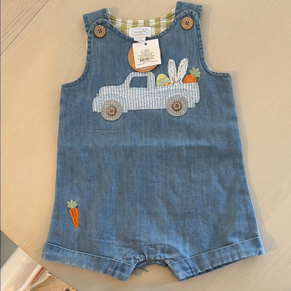 Denim Blue Kids Overalls with Carrot Embroidery